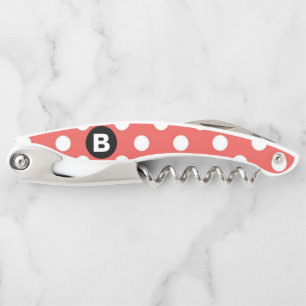 Tire-bouchon Motif à pois rouges et monogramme noir