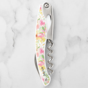 Tire-bouchon Motif de fleurs à l'aquarelle rose et jaune