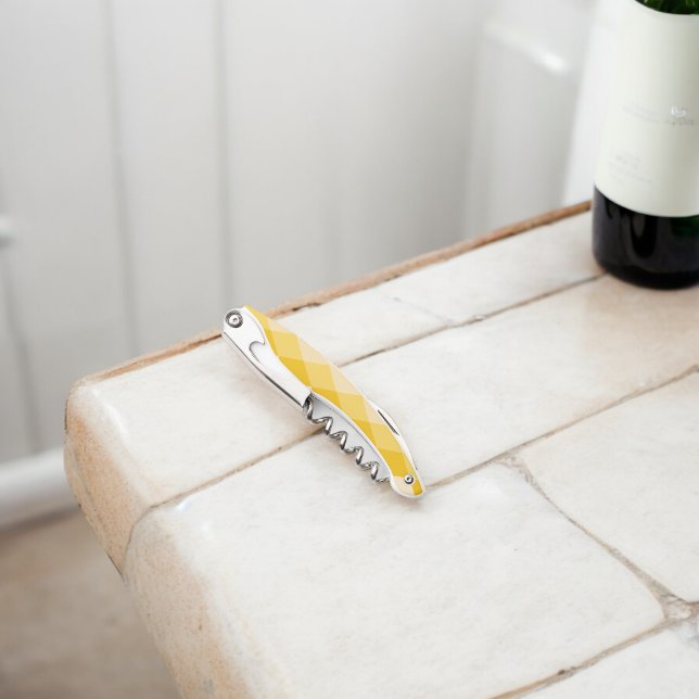 Tire-bouchon Motif de forme Rhombus à teinte jaune (Corkscrew Bottle Opener)