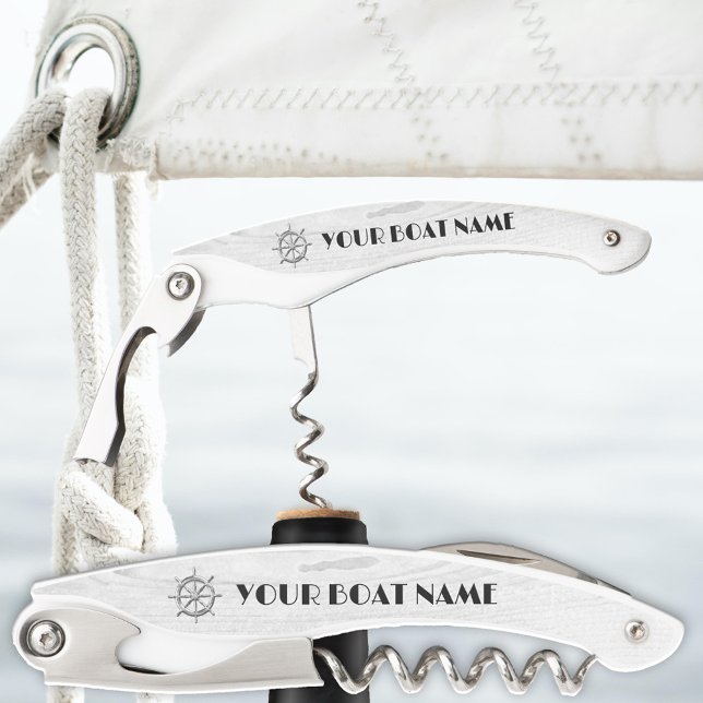 Tire-bouchon Navires Roue Bateau Nautique Silver Grey (Nautical wine corkscrew bottle opener featuring a simple and stylish wood design with a ships wheel)