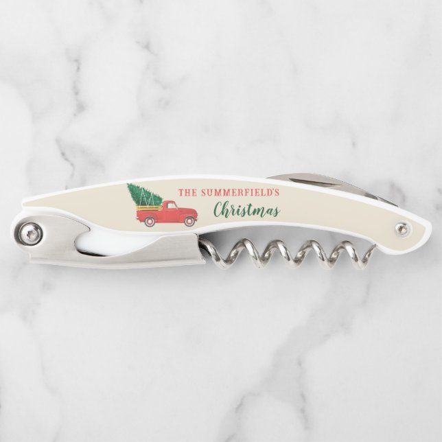 Tire-bouchon Noël Famille Camion Rouge Arbre Jours fériés Garde (Devant)