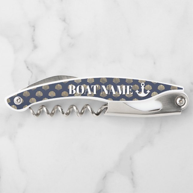 Tire-bouchon Nom du bateau Ancre Blue Gold Seashell Nautique (Dos)