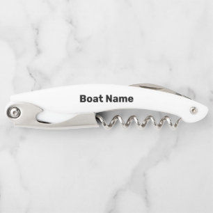 Tire-bouchon Nom du bateau Modèle de texte blanc et noir