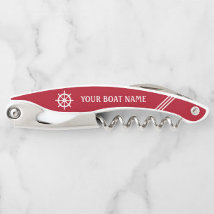 Tire-bouchon Nom du bateau Navire Roue Helm Red White Stripe