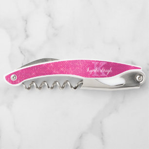 Tire-bouchon Nom du monogramme étincelant brillant rose-chaud