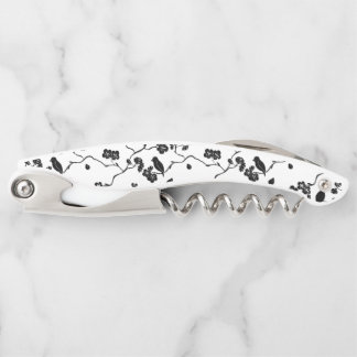 Tire-bouchon Oiseaux Motifs noirs et blancs sur les fleurs de c