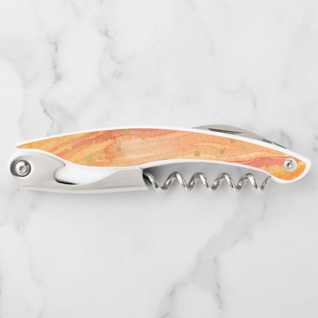 Tire-bouchon Orange d'aquarelle et or Geode de Faux (Devant)