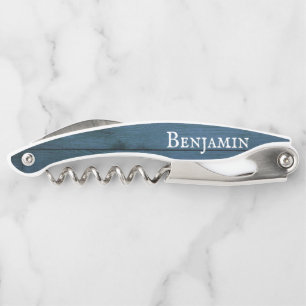 Tire-bouchon Personnalisé Bois Bleu Patiné Rustique