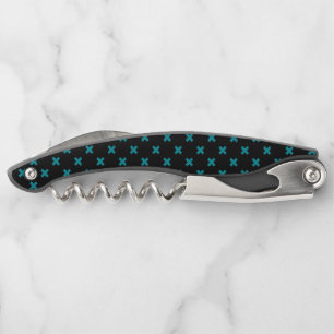 Tire-bouchon points de croix turquoises sur noir