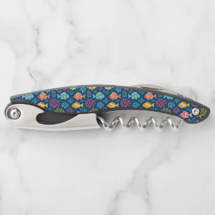 Tire-bouchon Poisson et corail bleu nautique