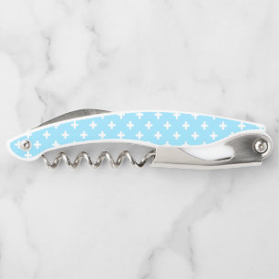 Tire-bouchon Polka blanche croise sur bleu bébé