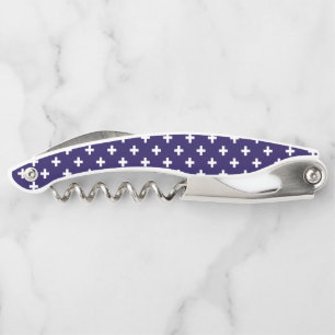 Tire-bouchon Polka blanche croise sur bleu marine
