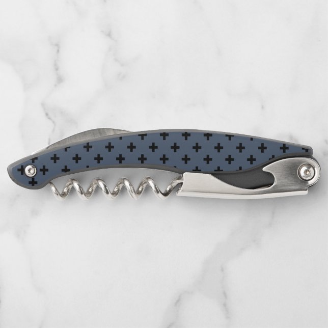 Tire-bouchon Polka noire croise sur bleu-gris (Dos)