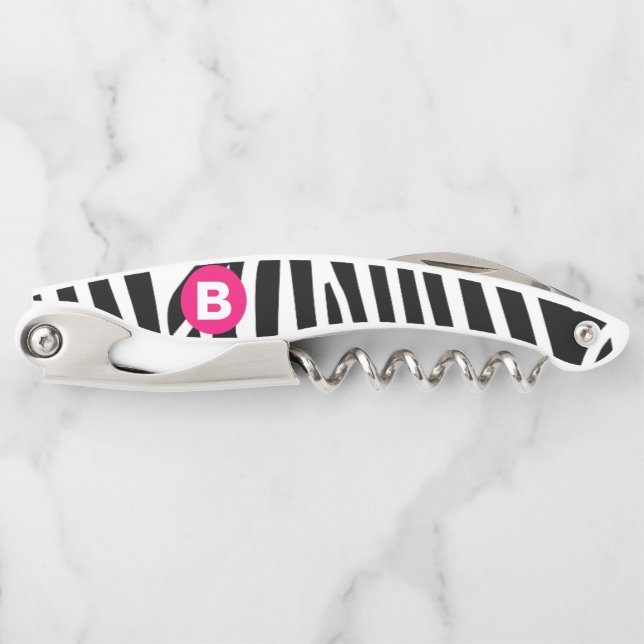 Tire-bouchon Rayures Classiques de Zèbre Monogramme Rose Clair (Devant)