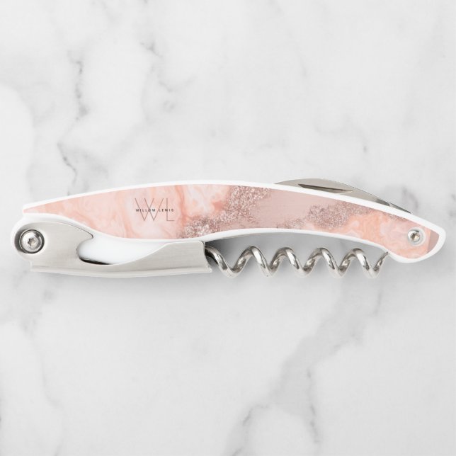 Tire-bouchon Rose Gold Blush rose Agate Géode Parties scintilla (Devant)