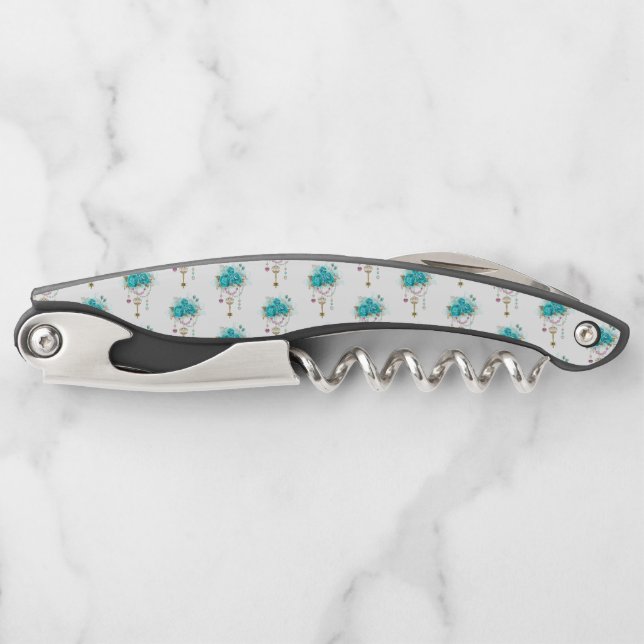 Tire-bouchon Roses turquoise avec touches (Devant)