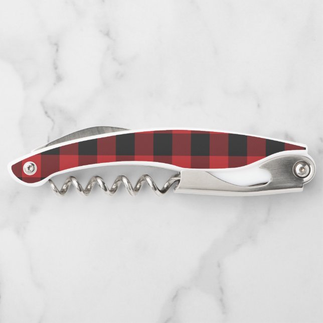 Tire-bouchon Rouge et noir Buffalo Plaid Checker Carré Rustique (Dos)