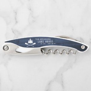 Tire-bouchon Rustic Lake House Bateau Arbres Bois Bleu Imprimer