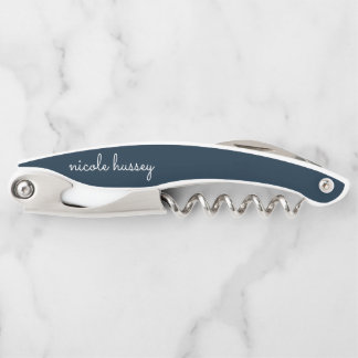 Tire-bouchon Script bleu marine | Moderne Monogramme élégant