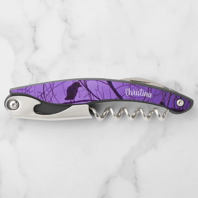 Tire-bouchon Silhouette du Corbeau noir dans les branches d'arb (Devant)