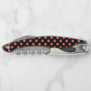 Tire-bouchon Taches polka corail vivant sur fond noir
