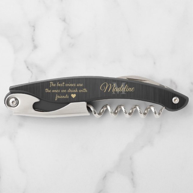 Tire-bouchon Tout script de soumission Monogramme brossé Black  (Devant)