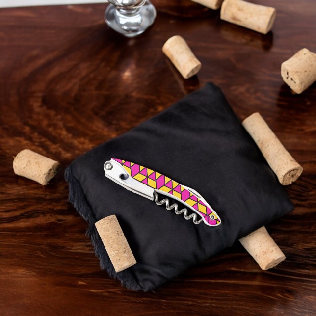 Tire-bouchon Triangles rose et jaune Motif (Corkscrew Bottle Opener)