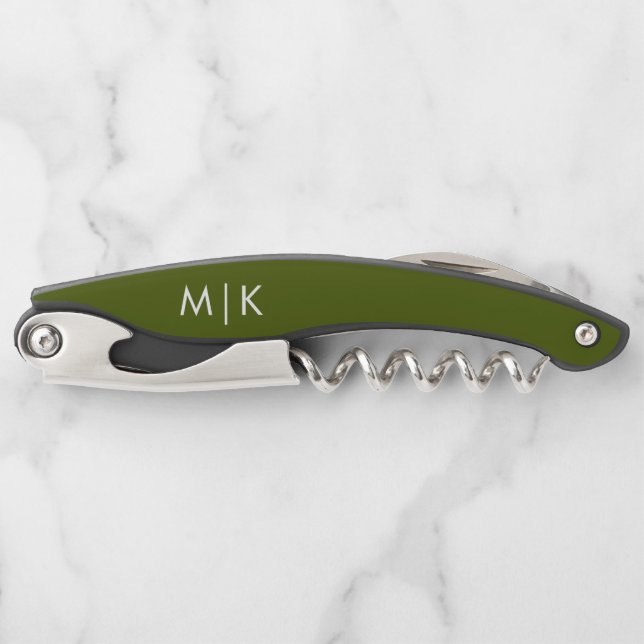 Tire-bouchon Vert olive | Monogramme Moderne (Devant)