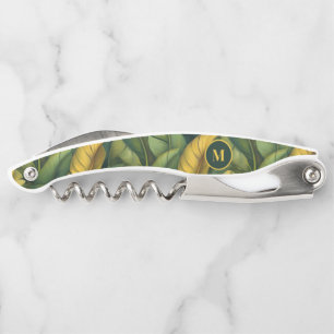 Tire-bouchon Vibrant Green Banana Foliage Motif Monogramme