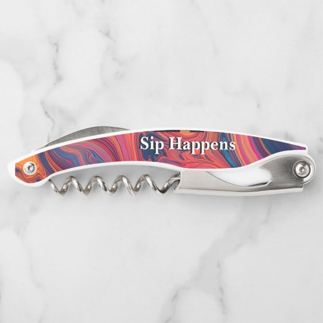 Tire-bouchon Vibrant Swirl Design Funny Sip Happens Beer (Dos)