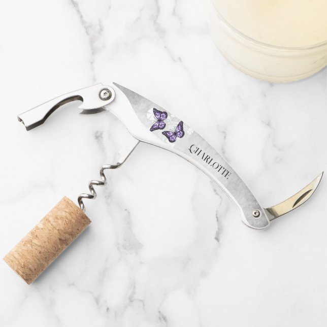 Tire-bouchon Vis à vis florale de papillon pourpre (Devant)