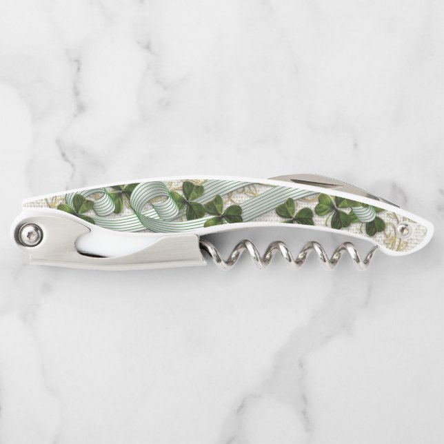 Tire-bouchon Vis à vis irlandais shamrock et rubans (Devant)