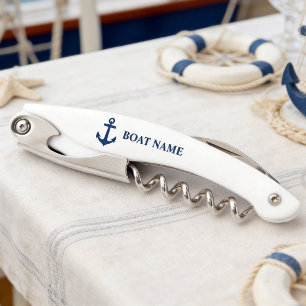 Tire-bouchon Votre Ancre de nom de bateau en blanc