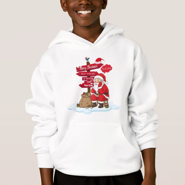 Tired Santa Kids Cozy Christmas Pullover Hoodie (Devant)