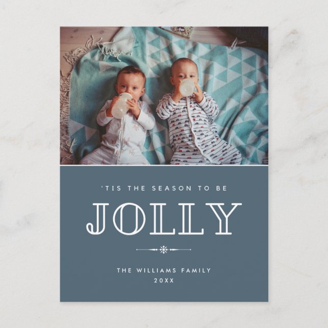 'Tis Season Blue Photo Carte postale de Noël (Devant)