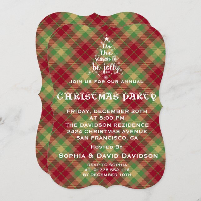 'Tis the Season Red Plaid Noël Invitation (Devant / Derrière)