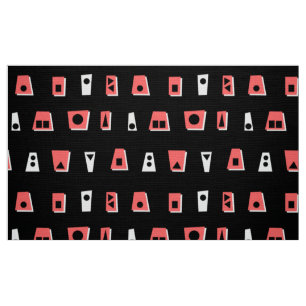 Tissu 020216 - Rose tropicale, blanc et noir sur noir