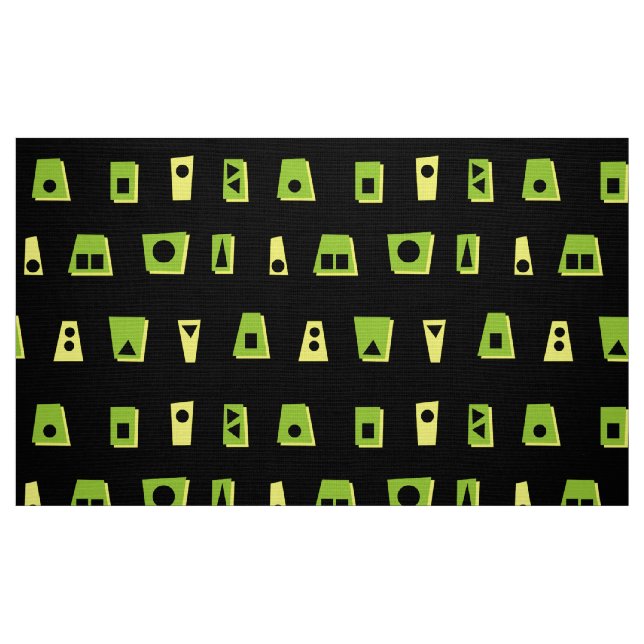 Tissu 020216 - Vert, Jaune et Noir sur Noir (Fat Quarter)