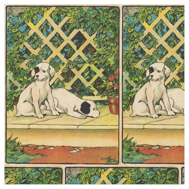 Tissu 1914 deux chiens curieusement imprimés (Fermer)