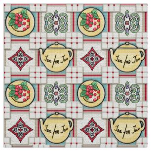 Tissu 1940 Motif de cuisine avec théières jaunes