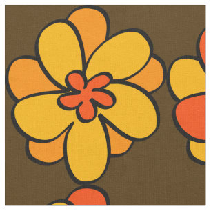 Tissu 1960 1970 Style Flower Motif Fabric
