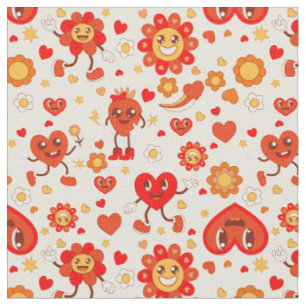 Tissu 1960 super pop art valentines fraise funky