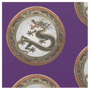 Tissu [300] Dragon oriental sacré noir et or