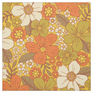 Tissu 60 ans rétro/les années 70 Orange & Olive Green Fl