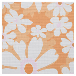 Tissu 60s retour fleurs sur sherbert orange