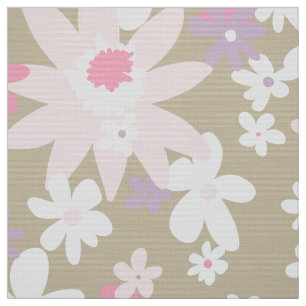 Tissu 60s vintage motif de fleurs sur kaki
