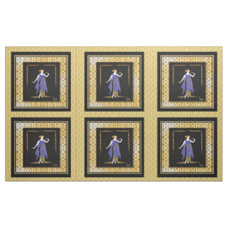Tissu 6 x 16 pouces Erte Lady dans les panneaux bleus