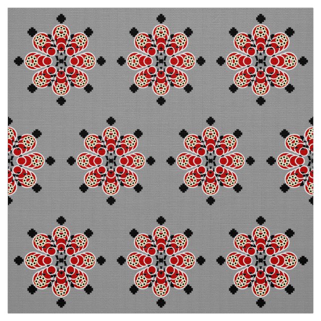 Tissu 8 points Mandala, rouge, noir et gris / gris (Échantillon)