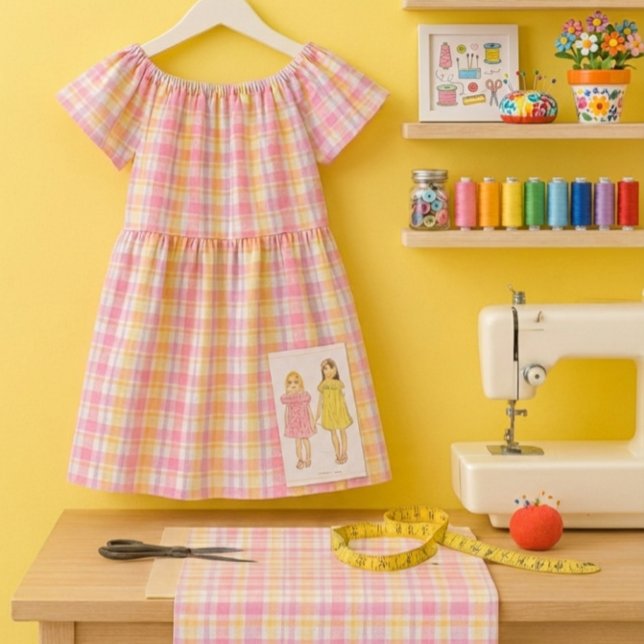 Tissu à carreaux rose printanier joyeux  (Sew pretty spring plaid dresses and home accents with  pink  plaid fabric. )