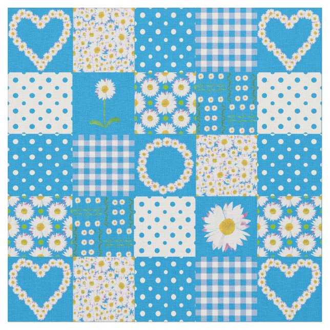 Tissu à chaînes de marguerites patchwork faux bleu (Fermer)